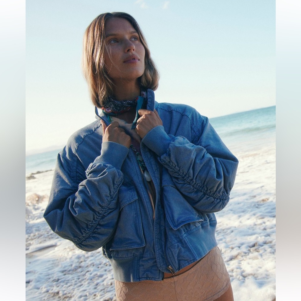 We The Free Flying High Bomber Jacket In Denim Grey
